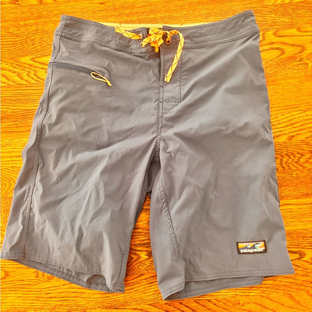 Patagonia Men's blue Swim Shorts with Yellow Accents